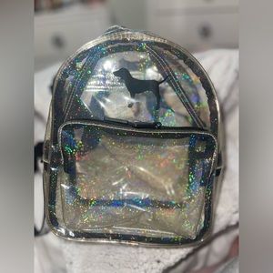 Victoria's Secret PINK Clear Mini Backpack with Dog Logo and Holographic Sparkle